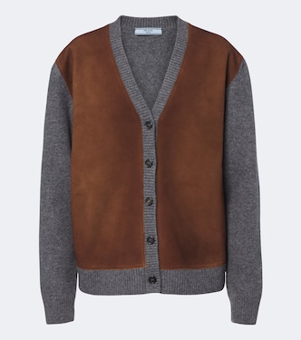 Suede-trimmed virgin wool cardigan | Prada