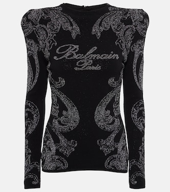 Logo paisley cotton-blend jersey top | Balmain
