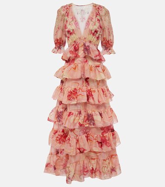 Robe longue en coton et soie à fleurs | Camilla