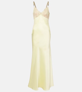 x Christopher Kane lace-trimmed satin maxi dress | Self-Portrait