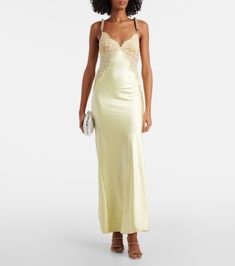 x Christopher Kane lace-trimmed satin maxi dress in yellow - Self Portrait | Mytheresa x Christopher Kane lace-trimmed satin maxi dress in yellow - Self Portrait | Mytheresa