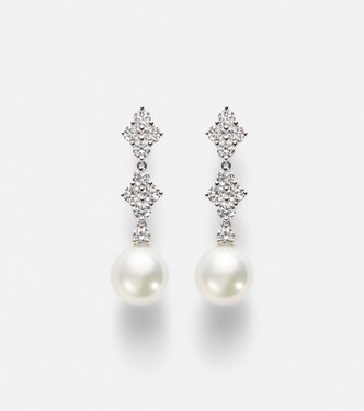 Boucles d’oreilles pendantes en or blanc 18 ct, perles et diamants | Mikimoto