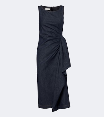 Vestido midi de denim drapeado | Dries Van Noten