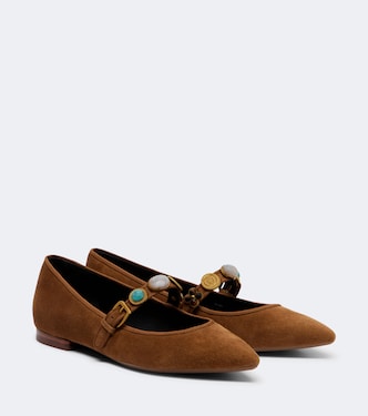 Embellished suede Mary Jane flats | Veronica Beard