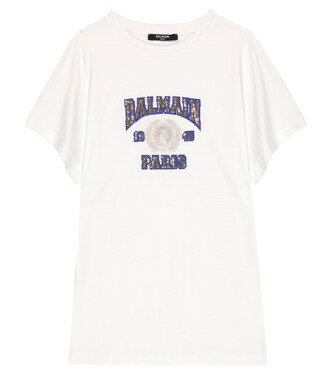 Logo sequined cotton T-shirt | Balmain Kids