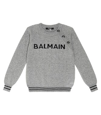 Pull en laine et soie mélangées à logo | Balmain Kids