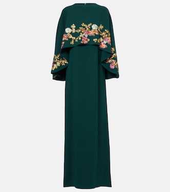 Caped embellished crêpe gown | Costarellos