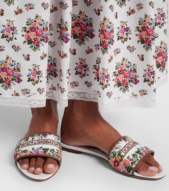 Floral leather-trimmed slides in white - Dolce Gabbana | Mytheresa
