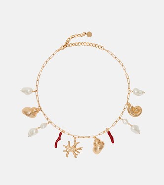 Faux pearl-embellished charm necklace | Self-Portrait