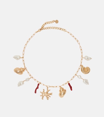 Faux pearl-embellished charm necklace | Self-Portrait