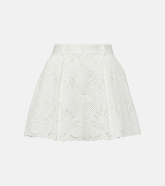 High-rise embroidered cotton shorts | Self-Portrait