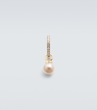 14kt gold single hoop earring with diamonds and freshwater pearl | Mateo
