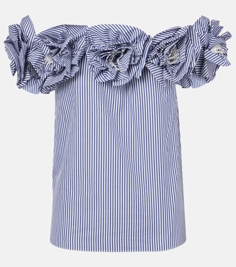 Floral-appliqué striped cotton top | Carolina Herrera