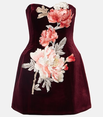 Rosario floral-appliqué velvet minidress | Leo Lin