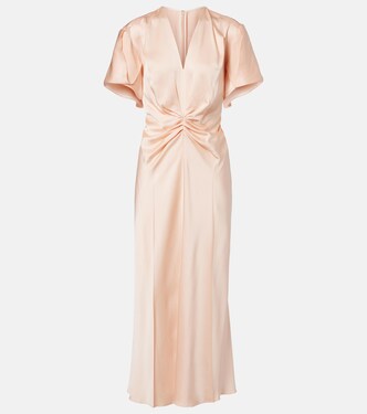 Eve gathered satin crêpe midi dress | Victoria Beckham