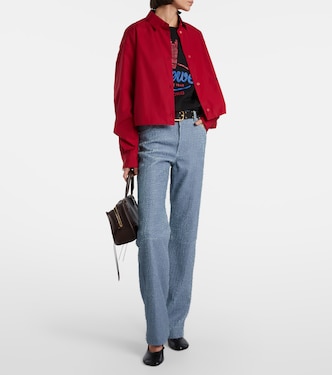 Trompe l'œil leather straight pants in blue - Loewe | Mytheresa