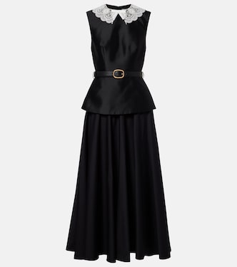 Belted peplum taffeta midi dress | Self-Portrait