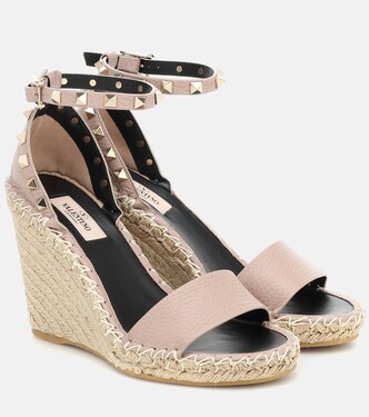 Valentino Garavani Rockstud Double leather wedge espadrilles | Valentino Garavani
