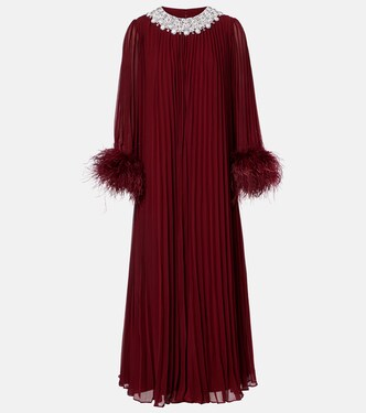 Embellished feather-trimmed chiffon maxi dress | Self-Portrait