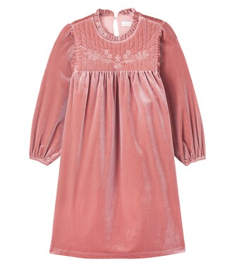 Domitilla embroidered ruffled velvet dress | C'era Una Volta
