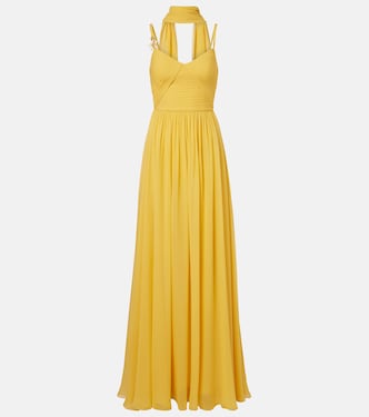 缀饰围巾细节真丝长礼服 | Elie Saab