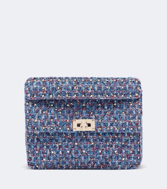 Rockstud Spike Medium tweed top-handle bag | Valentino Garavani