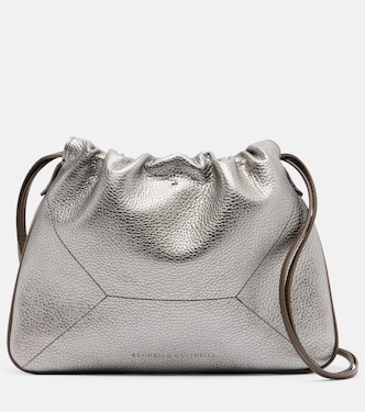 Monili Small metallic leather shoulder bag | Brunello Cucinelli