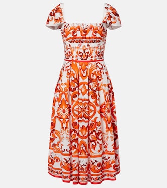 Majolica印花棉质府绸中长连衣裙 | Dolce&Gabbana