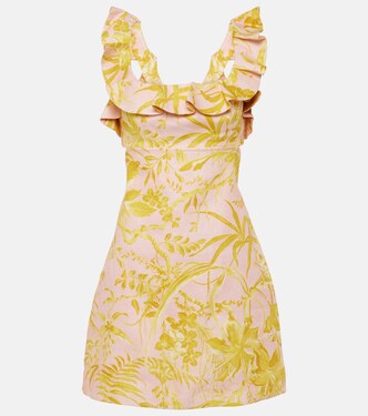 Golden Ruffle floral linen minidress | Zimmermann