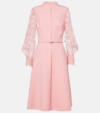 Guipure lace-trimmed wool-blend midi dress | Oscar de la Renta