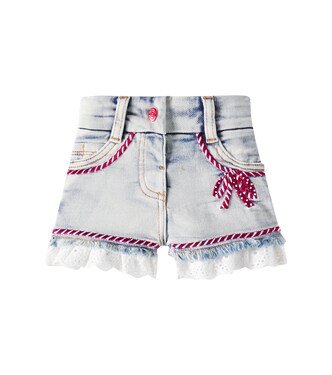 Baby ruffled lace-trimmed denim shorts | Monnalisa