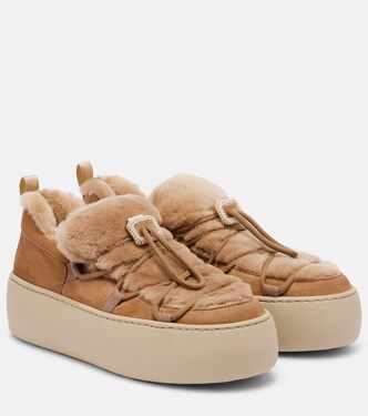 Viv' Up embellished shearling and suede sneakers | Roger Vivier