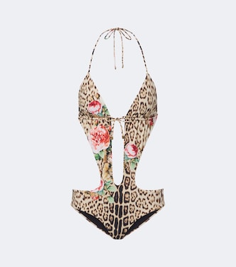 Leopard-print cutout swimsuit | Roberto Cavalli