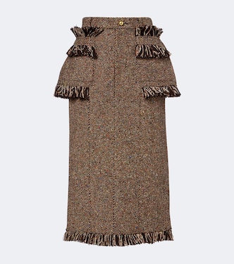 Fringed peplum tweed midi skirt | Sacai