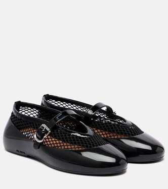 Leather-trimmed fishnet ballet flats | Alaïa