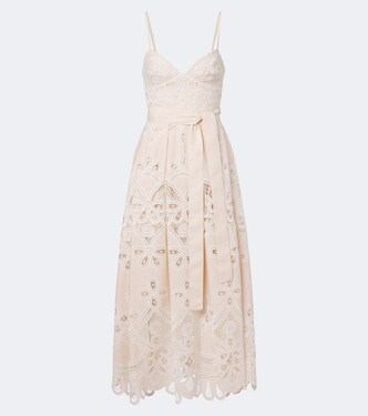 Belted embroidered gathered midi dress | Elie Saab