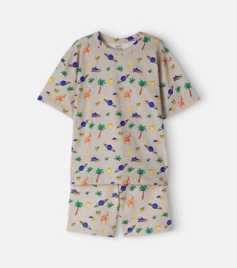 Printed cotton jersey T-shirt and shorts set | Fábula