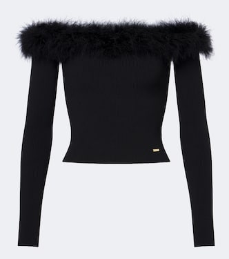 Feather-trimmed ribbed-knit top | Gucci