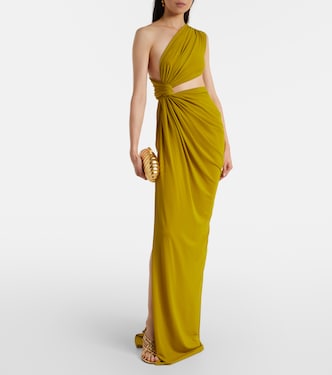 Draped one-shoulder crpe jersey gown in green - Alex Perry | Mytheresa
