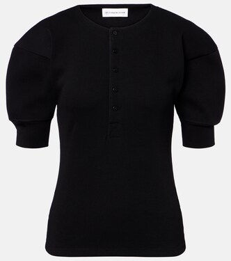 Cotton-blend Henley shirt | Victoria Beckham