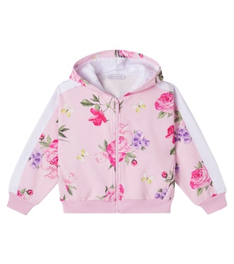 Floral cotton-blend zip-up hoodie | Monnalisa