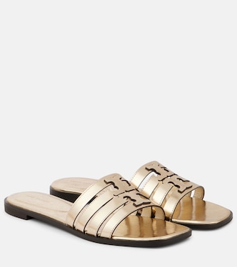Ines metallic leather slides | Tory Burch