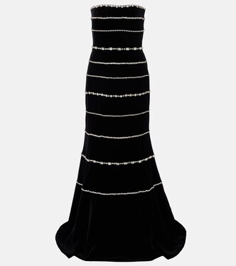 Shaula crystal-embellished cotton velvet bustier gown | Costarellos