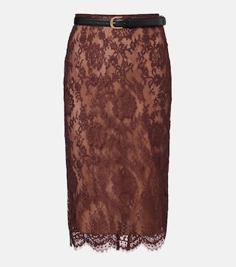 Belted floral lace midi skirt | Self-Portrait