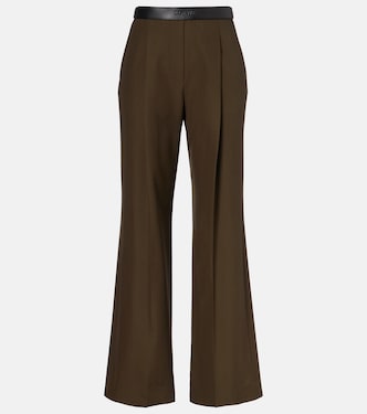 Leather-trimmed pleated wool flared pants | Loewe