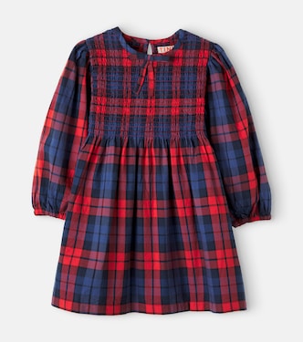 Checked shirred cotton dress | Tinycottons