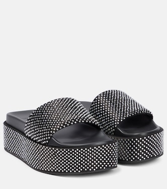 Embellished satin platform slides | Versace