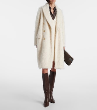 Double-breasted alpaca-blend coat in white - Brunello Cucinelli