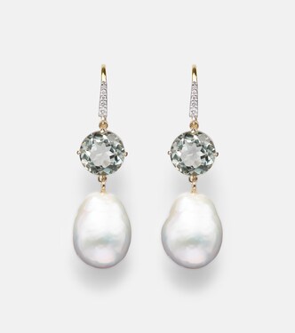 14kt gold drop earrings with amethysts, pearls, and diamonds | Mateo