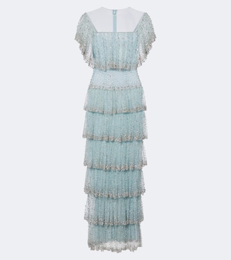 Crystal-embellished tiered mesh gown | Costarellos